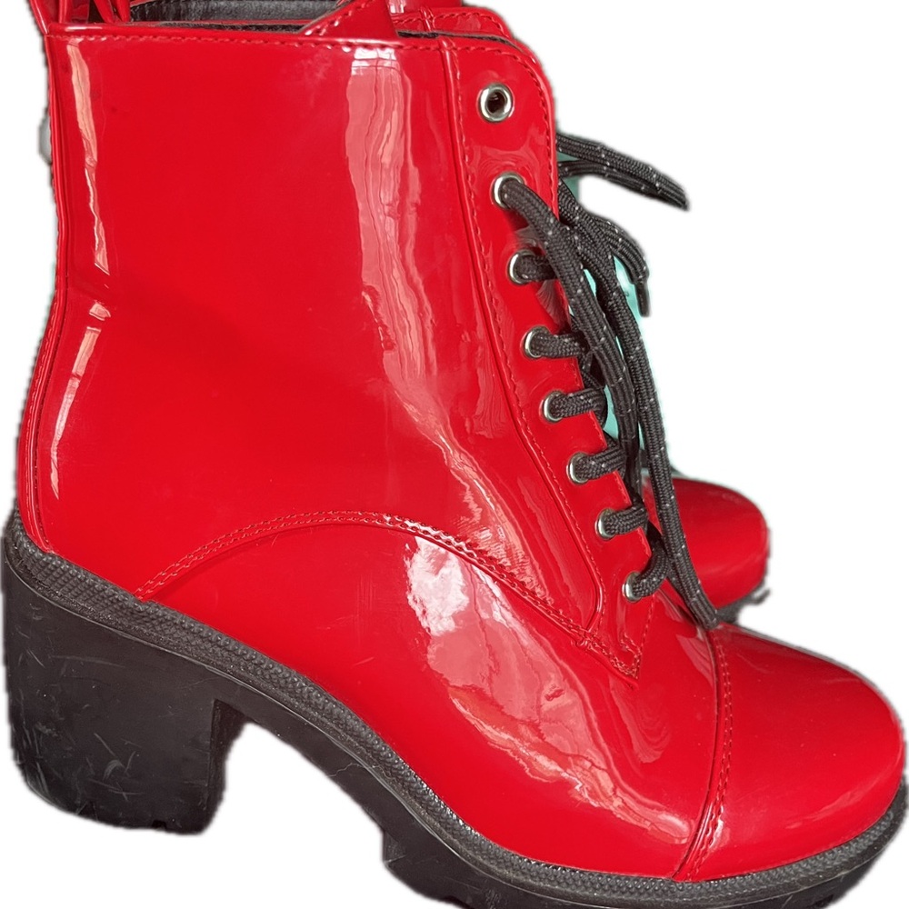 Azalea Wang Red Patent Leather Ankle Boots 2.5 inch heel Brand New NO BOX